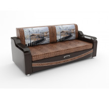 ЛИДЕР диван /18/ ФЛОК корчневый/Экокожа 056/ФОНАРИ